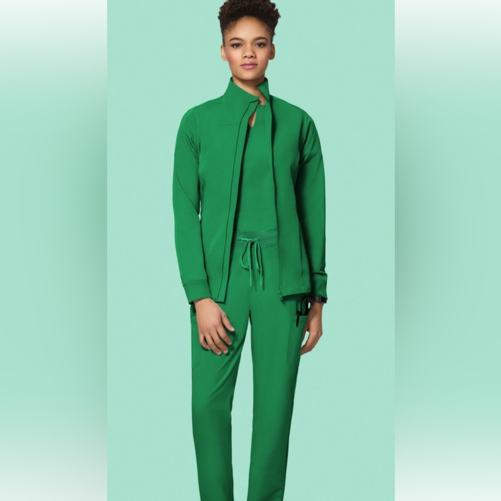 Mandala Green Scrub Top, jacket and pants